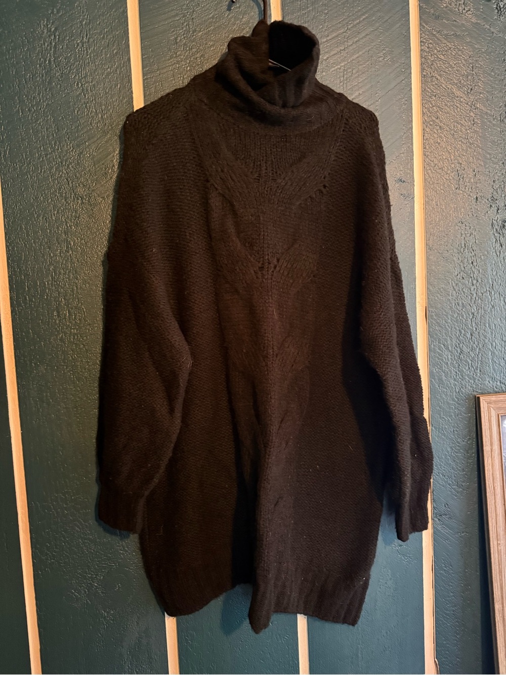 aerie Black Cozy Cable-Front Turtleneck Sweater dress